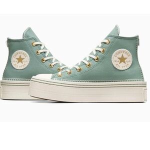 Converse Seafoam Taylor All Star Stitching Lift Platform High Tops Wm's 6.5
